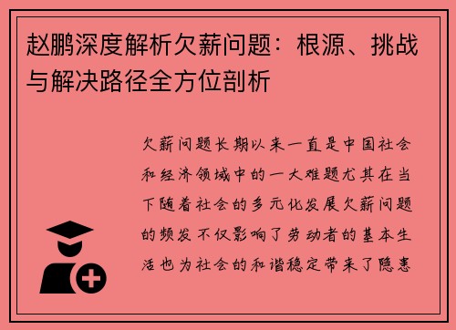 赵鹏深度解析欠薪问题：根源、挑战与解决路径全方位剖析